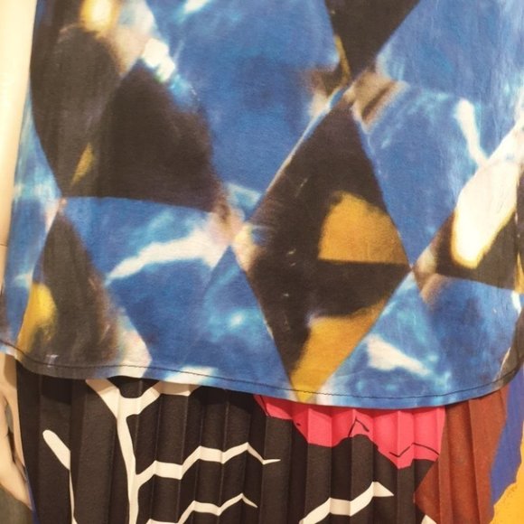 SABA AU-12 Blue/Black Abstract Sleeveless Top Scoop Neck Viscose/Silk Good Condi - Picture 7 of 11